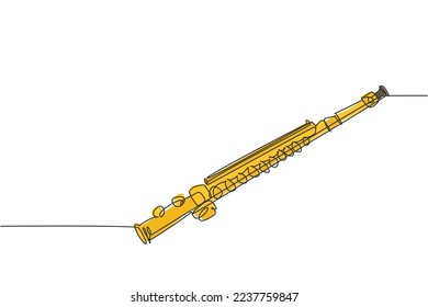 One continuous line drawing of classical flute. Wind music instruments concept. Modern single line draw design vector graphic illustration