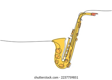 One continuous line drawing of classical saxophone. Wind music instruments concept. Modern single line graphic draw design vector illustration