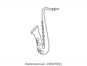 One continuous line drawing of classical saxophone. Wind music instruments concept. Modern single line graphic draw design vector illustration