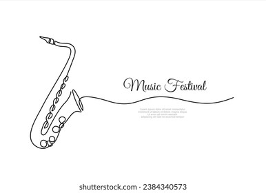 One continuous line drawing of classical saxophone. Music Festival. Wind music instruments concept. Modern single line graphic draw design vector illustration