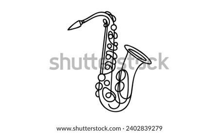 One continuous line drawing of classical saxophone. Wind music instruments concept. Modern single line graphic draw design vector illustration