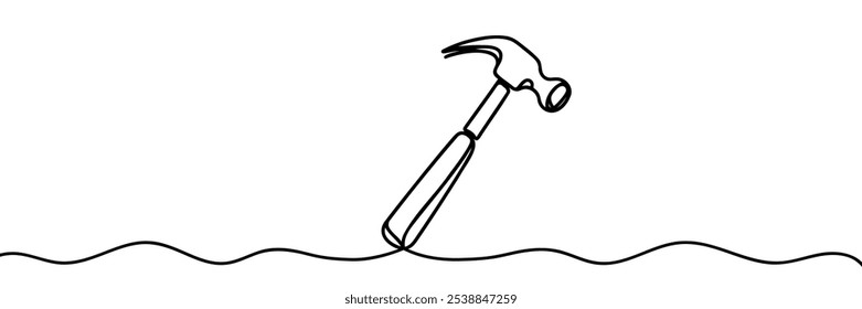 One continuous line drawing of an claw hammer. One line concept graphic design vector illustration of building construction tools