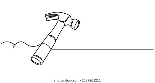 One continuous line drawing of an claw hammer. One line concept graphic design vector illustration of building construction tools, Hammer, nail puller, construction tool one line art, Minimalist icon.