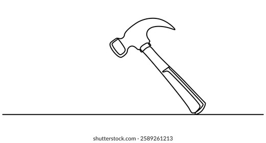 One continuous line drawing of an claw hammer. One line concept graphic design vector illustration of building construction tools, Hammer, nail puller, construction tool one line art, Minimalist icon.