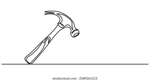 One continuous line drawing of an claw hammer. One line concept graphic design vector illustration of building construction tools, Hammer, nail puller, construction tool one line art, Minimalist icon.