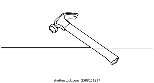 One continuous line drawing of an claw hammer. One line concept graphic design vector illustration of building construction tools, Hammer, nail puller, construction tool one line art, Minimalist icon.