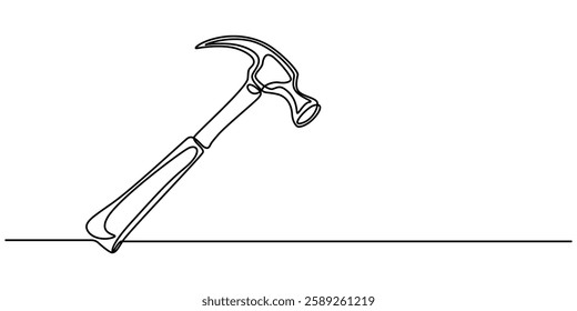 One continuous line drawing of an claw hammer. One line concept graphic design vector illustration of building construction tools, Hammer, nail puller, construction tool one line art, Minimalist icon.