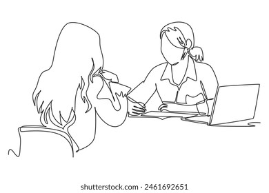 One continuous line drawing of client and customer concept. Doodle vector illustration in simple linear style.