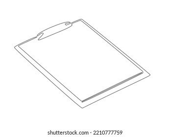 One continuous line drawing of Clipboard with checklist. Concept test and to do list in simple linear style. Logo and icon business report with editable stroke. Doodle Vector illustration