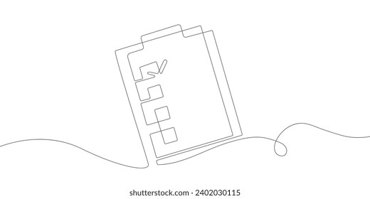 One continuous line drawing of a Clipboard with a checklist. simple line style.