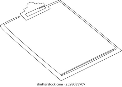 Um desenho de linha contínua da Área de transferência com lista de verificação. Teste de conceito e lista de tarefas em estilo linear simples. Logotipo e ícone do relatório de negócios com traçado editável. Ilustração de Vetor Doodle