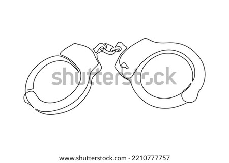 One continuous line drawing of closed handcuffs. Symbol of police justice and jail convict concept in simple linear style. True crime icon with editable stroke. Doodle vector illustration