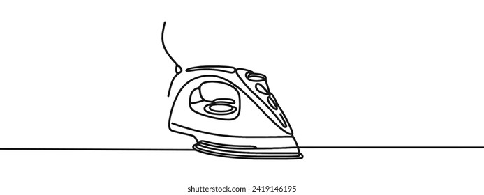 One continuous line drawing of cloth ironing electric home appliance. Electricity household gadget template concept. Trendy single line draw design vector graphic illustration
