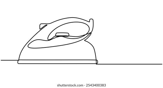 Un dibujo de línea continua de paño de planchado electrodoméstico. Concepto de Plantilla de gadgets domésticos de electricidad. Ilustración gráfica de Vector de diseño de línea única de moda, línea continua de hierro.