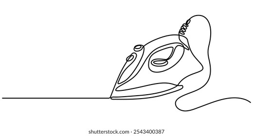 One continuous line drawing of cloth ironing electric home appliance. Electricity household gadget template concept. Trendy single line draw design vector graphic illustration, Continuous line Iron.