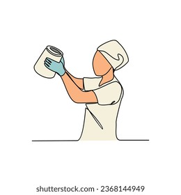 Una línea continua de la actividad de trabajo de la fábrica de ropa con fondo blanco. diseño de la actividad de la fábrica de prendas de vestir en un estilo lineal simple. concepto de diseño de trabajadores de fábrica de ropa 