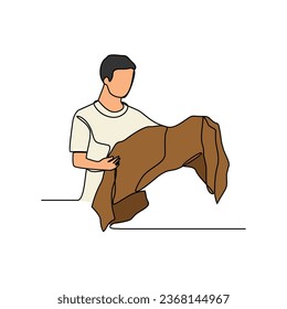 One continuous line drawing of clothing factory working activity with white background. clothing factory working activity design in simple linear style. clothing factory working people design concept 
