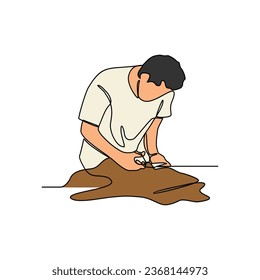 Una línea continua de la actividad de trabajo de la fábrica de ropa con fondo blanco. diseño de la actividad de la fábrica de prendas de vestir en un estilo lineal simple. concepto de diseño de trabajadores de fábrica de ropa 