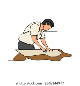 One continuous line drawing of clothing factory working activity with white background. clothing factory working activity design in simple linear style. clothing factory working people design concept 