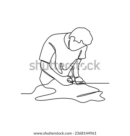 One continuous line drawing of clothing factory working activity with white background. clothing factory working activity design in simple linear style. clothing factory working people design concept 