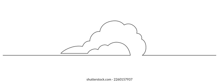 One continuous line drawing of Clouds in the sky. Weather symbol and storage concept in simple linear style. Editable stroke. Doodle contour vector illustration