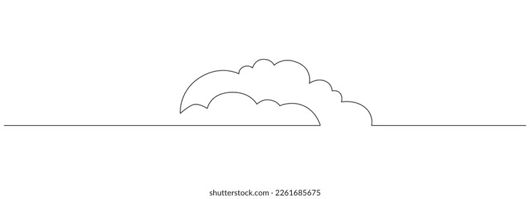One continuous line drawing of Clouds in the sky. Weather and climate symbol and storage concept in simple linear style. Editable stroke. Doodle outline vector illustration