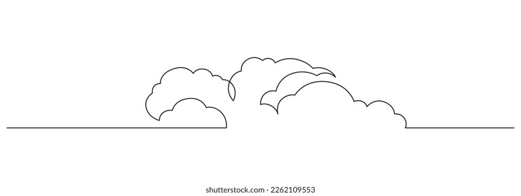 One continuous line drawing of Clouds in the sky. Weather symbol and storage concept in simple linear style. Editable stroke. Doodle vector illustration