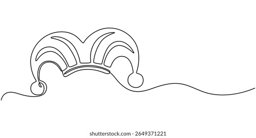 Um vetor de chapéu de palhaço de desenho de linha contínua. Chapéu palhaço design de arte de linha única, Jester Hat Doodle, Jester Hat contínuo um desenho de linha