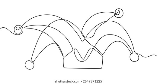 Um vetor de chapéu de palhaço de desenho de linha contínua. Chapéu palhaço design de arte de linha única, Jester Hat Doodle, Jester Hat contínuo um desenho de linha