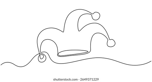 Um vetor de chapéu de palhaço de desenho de linha contínua. Chapéu palhaço design de arte de linha única, Jester Hat Doodle, Jester Hat contínuo um desenho de linha
