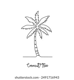 One continuous line drawing of Coconut tree vector illustration. Tree plant themes in simple linear style vector design concept. Plant and nature education for students. Education design presentation