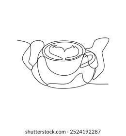 One continuous line drawing of  coffee design vector illustration. Coffee with great toping design in simple continuous line style vector concept. Suitable design for coffee shop business promotion.