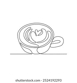 One continuous line drawing of  coffee design vector illustration. Coffee with great toping design in simple continuous line style vector concept. Suitable design for coffee shop business promotion.