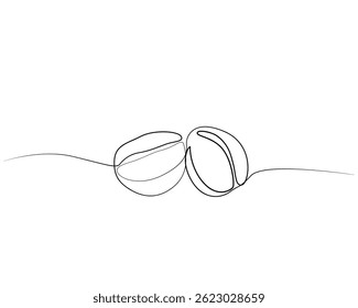 One continuous line drawing of a coffee bean. Vector illustration. Coffee bean icon isolated
