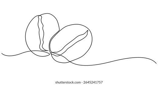 Um desenho de linha contínua de um grão de café. Ilustração vetorial. Ícone do grão de café, grãos de café uma linha contínua. Arte em linha de café. Ilustração em arte vetorial desenhada à mão, vetor conceito minimalista.