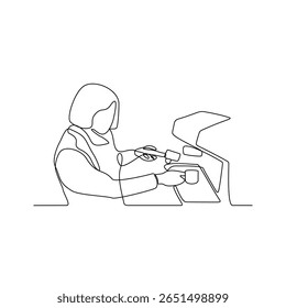 One continuous line drawing of coffee maker activity with simple linear style vector illustration. Coffee themes design in simple linear vector concept. Suitable for your business and asset design.