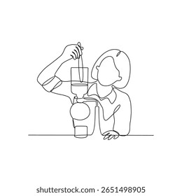 One continuous line drawing of coffee maker activity with simple linear style vector illustration. Coffee themes design in simple linear vector concept. Suitable for your business and asset design.