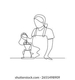 Um desenho de linha contínua de atividade cafeteira com ilustração de vetor de estilo linear simples. Temas de café design em conceito vetorial linear simples. Adequado para seus negócios e design de ativos.