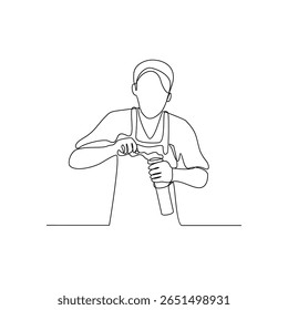 One continuous line drawing of coffee maker activity with simple linear style vector illustration. Coffee themes design in simple linear vector concept. Suitable for your business and asset design.