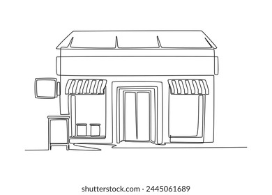 One continuous line drawing of Coffeehouse, coffee shop or cafe concept. Doodle vector illustration in simple linear style.