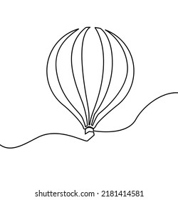 One continuous line drawing a collection of Hot Air Balloons. Single continuous line art balloon.