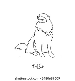 One continuous line drawing of collie vector illustration. Type of Dog themes design concept with simple linear style vector. Dogs are domesticated mammals, loyalty and companionship to humans.