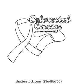 Un dibujo de línea continua de un mes de conciencia del cáncer colorrectal con fondo blanco. Diseño de cinta de concientización en estilo lineal simple. ilustración vectorial del concepto de diseño médico y de salud.