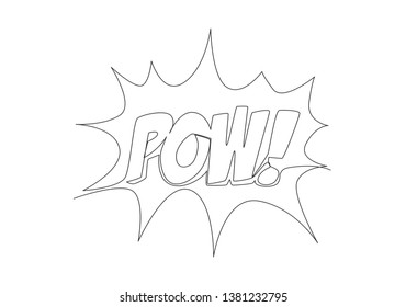 One continuous line drawing of comical cute and cool typography quote - Pow. Calligraphic design for print, greeting card, label, banner, poster. Single line draw design illustration graphic vector 