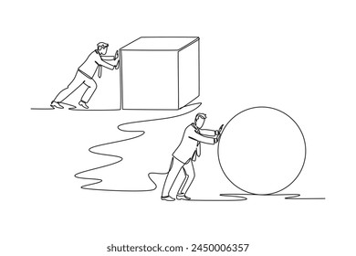 One continuous line drawing of Comparing business process concept. Doodle vector illustration in simple linear style.	