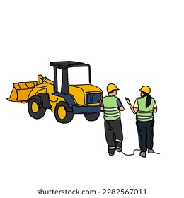 One continuous line drawing of construction engineer discussion in the site project. Construction Project design concept with simple linear style. Construction Project vector design illustration 