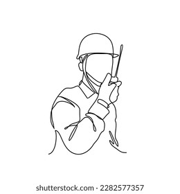 One continuous line drawing of a construction engineer doing coordination the site project. Construction Project design concept with simple linear style. Construction Project vector design illustratio