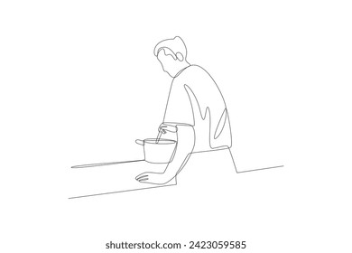 One continuous line drawing of cooking concept. Doodle vector illustration in simple linear style.