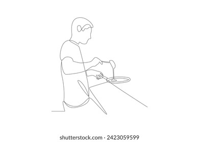 One continuous line drawing of cooking concept. Doodle vector illustration in simple linear style.