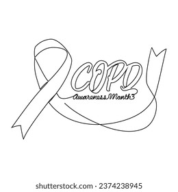 One continuous line drawing of COPD awareness month with white background. COPD  awareness month design in simple linear style. COPD awareness month design concept for medical vector illustration. 